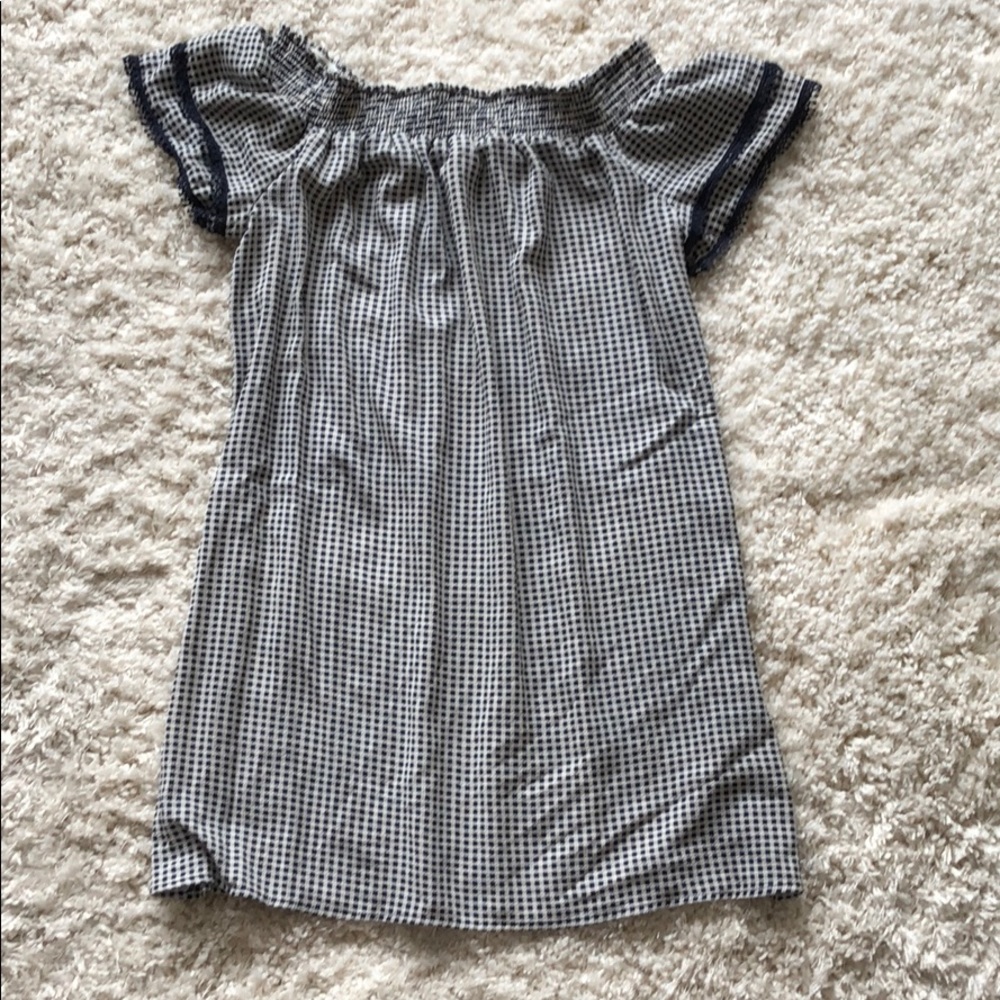 Blue and White Off the Shoulder Dress